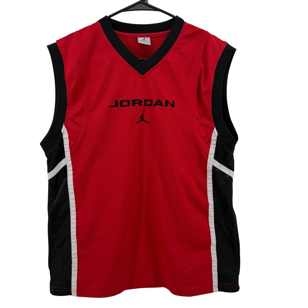 Vintage Jordan Red Black Sleeveless Basketball Jersey‎ Tank Top Youth L 16/18